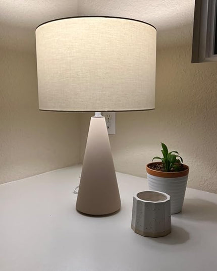 Brightech Nathaniel LED Table Lamp - Modern White Cement Tower Table Lamp for Bedside, Nightstand, Desk - Cozy Soft White Light for Living Room, Bedroom - LeafyLoom