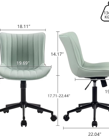 YOUNIKE Armless Office Chair Swivel Desk Chair, Upholstered Leather Computer Gaming Chair with Wheels, Adjustable Modern Rolling Task Chair Mid Back, Mint Green - LeafyLoom