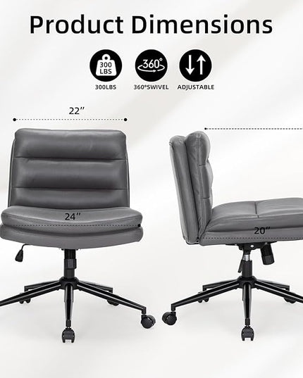 Armless Office Chair with Wheels Wide Desk Chair Leather Mid Back Accent Chair Padded Swivel Vanity Chair for Girl Women Computer Task Chair for Home Office (Suede Fabric,Gray) - LeafyLoom