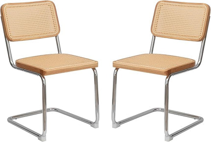 Dining Chairs Set of 2, Velvet Rattan Side Accent Chairs with Chrome Legs, Modern Mid Century Breuer Designed Chairs, Upholstered Dining Living Room Kitchen Chairs (Burlywood-2pcs) - LeafyLoom