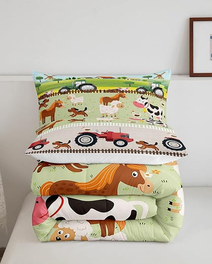 Tractor Bedding Sets for Boys Full Size Toddler Kids Cute Cartoon Farm Animals Comforter Set Girls Children Farmhouse Country Down Comforter for All Season Colorful Room Decor Nature Theme Duvet Set - LeafyLoom