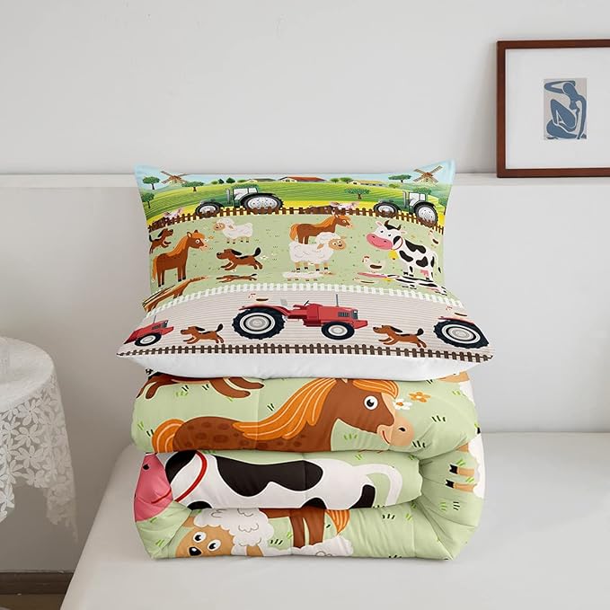 Tractor Bedding Sets for Boys Full Size Toddler Kids Cute Cartoon Farm Animals Comforter Set Girls Children Farmhouse Country Down Comforter for All Season Colorful Room Decor Nature Theme Duvet Set - LeafyLoom
