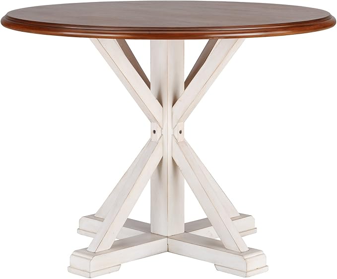 SEI Furniture Barrisdale Modern Farmhouse Dining Table, Antique White, Whiskey Maple - LeafyLoom