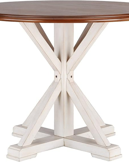 SEI Furniture Barrisdale Modern Farmhouse Dining Table, Antique White, Whiskey Maple - LeafyLoom