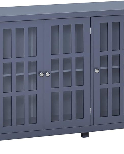 HOMCOM Sideboard, Buffet Cabinet with 3 Tempered Glass Doors, Stripe Pattern and Adjustable Storage Shelf, Credenza, Gray - LeafyLoom