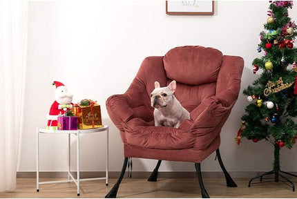 AcozyHom Modern Velvet Fabric Lazy Chair, Accent Cotton Contemporary Lounge Chair, Single Steel Frame Leisure Sofa Chair with Armrests and A Side Pocket, Thick Padded Back, Dusty Rose - LeafyLoom