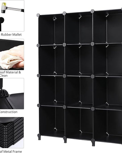 ANWBROAD Cube Storage Organizer 12-Cube DIY Closet Storage Cabinet Book Shelf Kids Organizers and Storage for Bedroom Closet Organizer Cubby Shelving Plastic Office Living Room Black ULCS012B - LeafyLoom