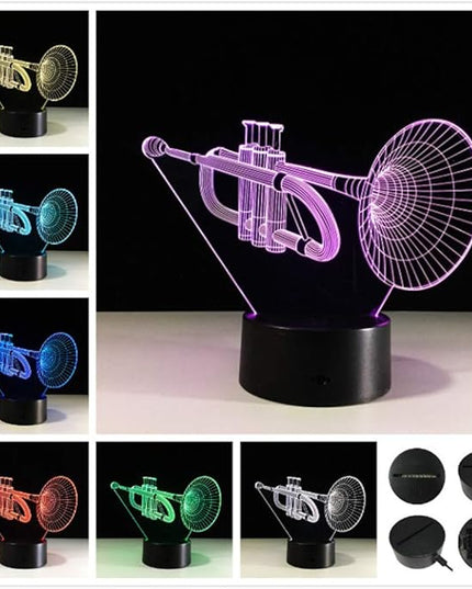 Trumpet Shape 3D Optical Illusion Lamp 7 Colors Change Timing Remote Control and Touch Button LED Table Desk Lamp for Home Bedroom Decoration - LeafyLoom