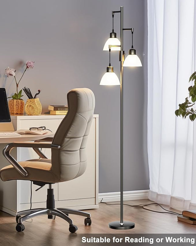 Lightdot 67IN Dimmable (Brightness Adjustable) Tree Floor Lamp, Industrial Standing Lamps with E26 LED Bulbs Included, 3 Lights Black Pole Tall Lamps for Living Room Bedroom Office - LeafyLoom