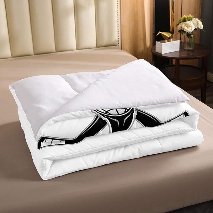 Erosebridal Ice Hockey Comforter Set, Ice Hockey Player Bedding Set Queen, Winter Sports Game Duvet Set, Black White Quilt Set Cartoon Bedding Comforters for Kids Child Boys Teens Gift - LeafyLoom