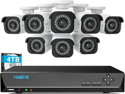 REOLINK 4K Security Camera System, RLK16-800B8 8pcs H.265 PoE Wired with Person Vehicle Detection, 8MP/4K 16CH NVR with 4TB HDD for 24-7 Recording REOLINK