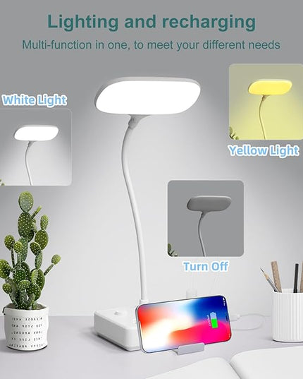 LED Desk Lamp with 2 USB Charging Port and 4 AC Power Outlet, Table Lamps 3 Lighting Modes, Eye-Caring Reading Lamp for Home Bedside Office - LeafyLoom