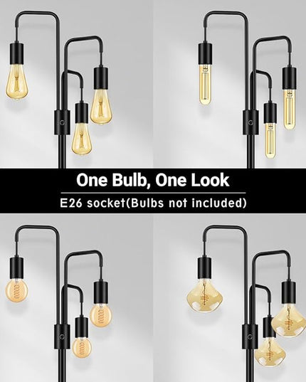 BoostArea Industrial Floor Lamp for Living Room,Modern Standing Lamp Stand Up Lamp with 3 Light, Bulbs Not Included,Simple Design Floor Lamp for Bedroom, Living Room, Office, Kids Room, Reading - LeafyLoom