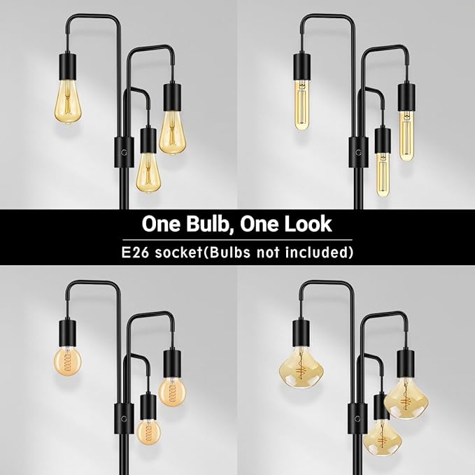 BoostArea Industrial Floor Lamp for Living Room,Modern Standing Lamp Stand Up Lamp with 3 Light, Bulbs Not Included,Simple Design Floor Lamp for Bedroom, Living Room, Office, Kids Room, Reading - LeafyLoom