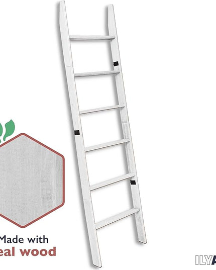 Ilyapa Blanket Ladder for The Living-Room - Rustic Decorative Quilt Ladder with Folding Construction for Easy Storage, White Weathered Wood - LeafyLoom