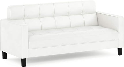 Furinno Brive Contemporary Tufted Faux Leather 3-Seater Sofa Couch for Living Room, White Faux Leather - LeafyLoom