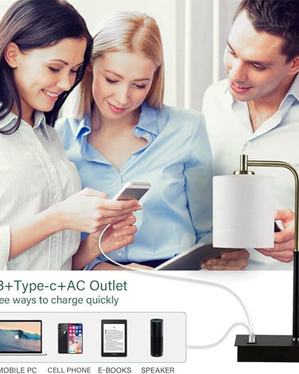 Set of 2 Touch Control Table Lamp 3-Way Dimmable Bedside Nightstand Lamp with USB Type C Port 1 AC Outlet Desk Lamp with Fabric Shade for Bedside, Office, Dorm(2 Bulb Included) - LeafyLoom
