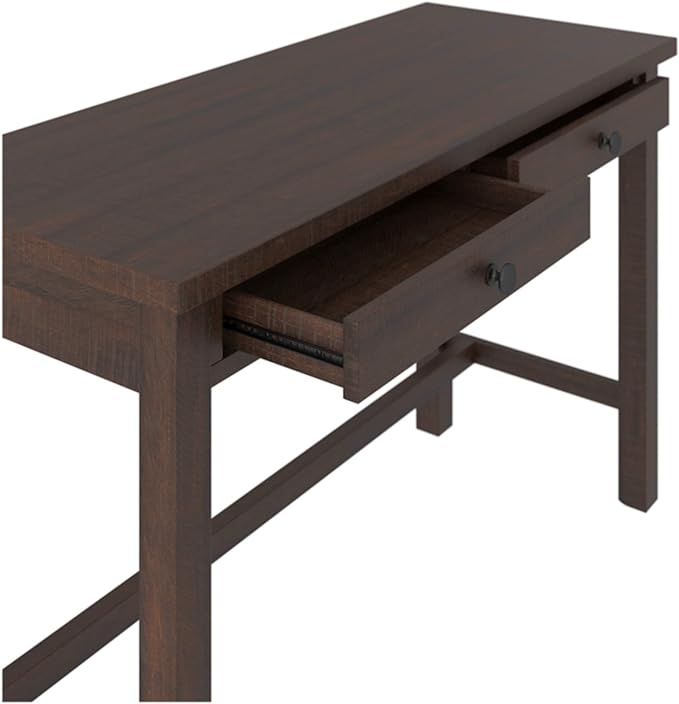Signature Design by Ashley Camiburg Modern Home Office Writing Desk with Drawers, Warm Brown - LeafyLoom