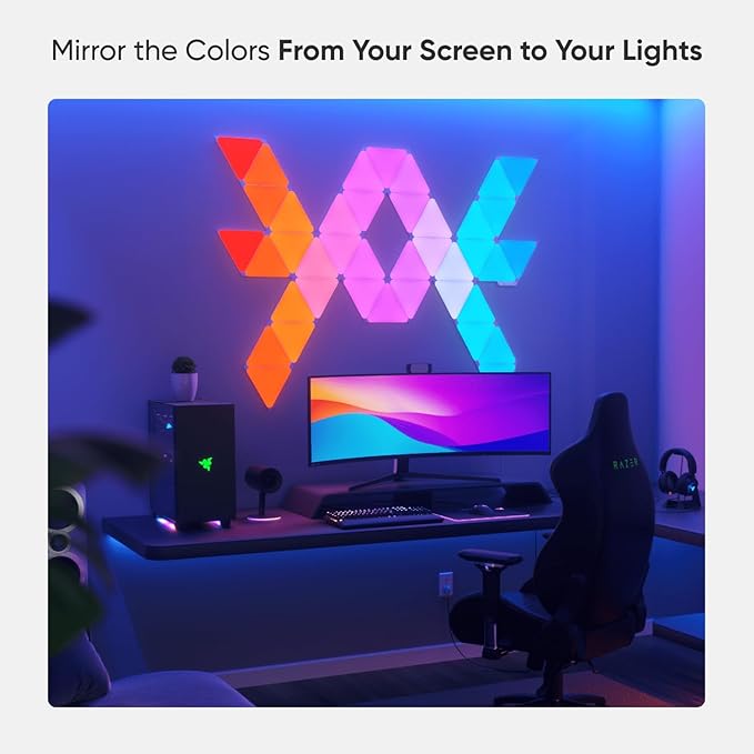 Nanoleaf Shapes WiFi and Thread Smart RGBW 16M+ Color LED Dimmable Gaming and Home Decor Wall Lights Smarter Kits (Triangles Smarter Kit (7 Pack) NANOLEAF