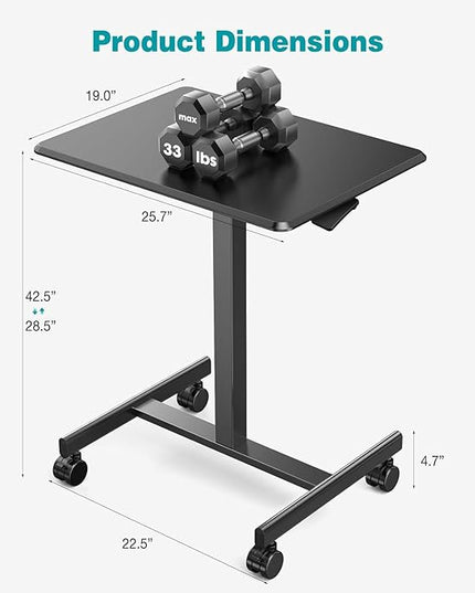 edx Small Standing Desk Mobile Portable Rolling Laptop Desk on Wheels, Adjustable Height for Home Office - LeafyLoom