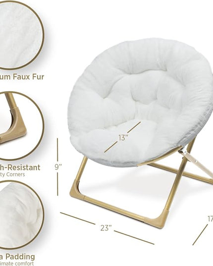 Milliard Mini Cozy Chair for Kids, Sensory Faux Fur Folding Saucer Chair for Toddlers, White - LeafyLoom
