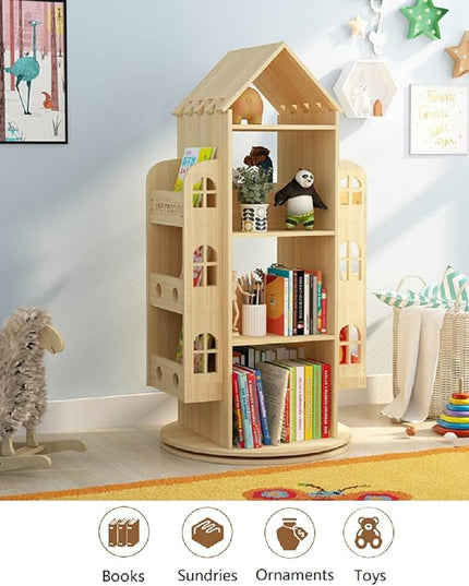 Heehee Rotating Bookshelf 360 Display Floor Standing Bookcase Storage Rack for Kids Children's bookshelf, Book Display Stand, Wood Book Shelf Organizer for Kids, Storage Book Display Case Bookrack - LeafyLoom