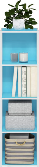 Furinno Luder Bookcase / Book / Storage, 4-Tier Cube, Light Blue/White - LeafyLoom