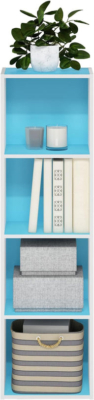 Furinno Luder Bookcase / Book / Storage, 4-Tier Cube, Light Blue/White - LeafyLoom