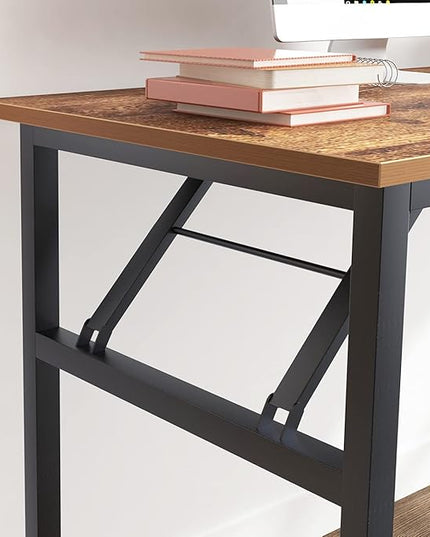SogesGame Computer Desk,55 Inch Modern Simple Style Folding Tables,Home Office Writing Desk, Space Saving Foldable Table, No Install Needed, Retro Black - LeafyLoom