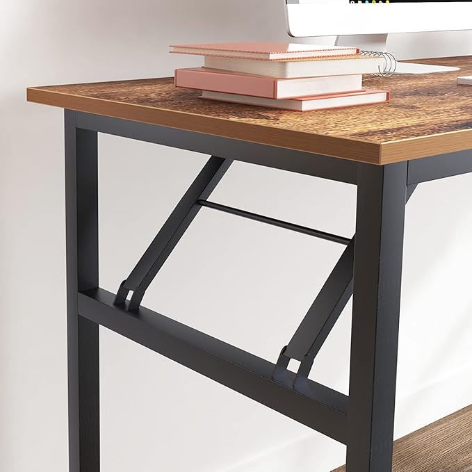 SogesGame Computer Desk,55 Inch Modern Simple Style Folding Tables,Home Office Writing Desk, Space Saving Foldable Table, No Install Needed, Retro Black - LeafyLoom
