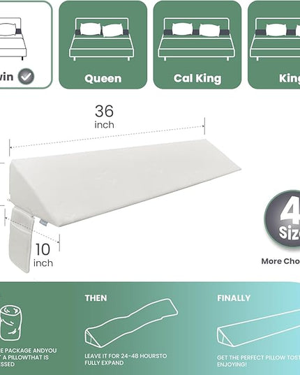 Wedge Pillow Headboard, Ultimate Comfort Bed Wedge Pillow for Headboard, Relaxation Bed Gap Filler for Twin(39"x10"x6"), Foam Pillow Wedge for Headboard Gap, Overall Bed Gap Filler. - LeafyLoom