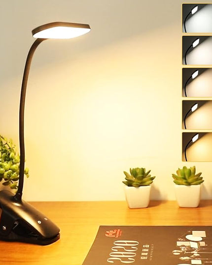 Clip on Light Reading Lights, 36 LED USB Desk Lamp with 5 Color 5 Brightness, Eye Protection Book Clamp Light, Perfect for Video Conference Lighting, Desk, Bed Headboard and Computers (Black) - LeafyLoom