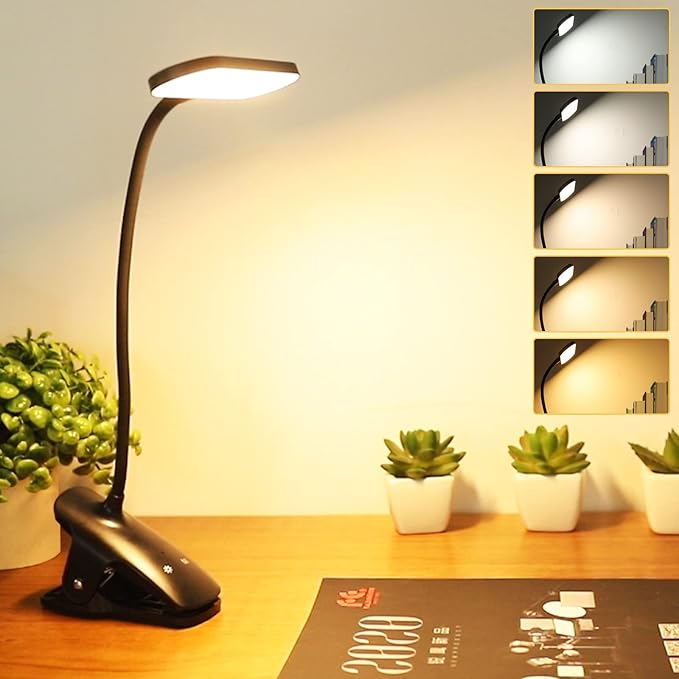 Clip on Light Reading Lights, 36 LED USB Desk Lamp with 5 Color 5 Brightness, Eye Protection Book Clamp Light, Perfect for Video Conference Lighting, Desk, Bed Headboard and Computers (Black) - LeafyLoom