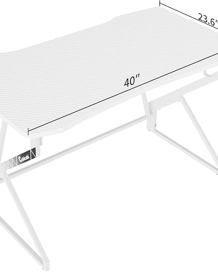 CubiCubi Simple Gaming Desk Z Shaped 40 inch Gamer Workstation, Home Computer Carbon Fiber Surface Gaming Desk PC Table with Headphone Hook, White - LeafyLoom
