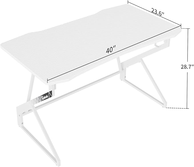 CubiCubi Simple Gaming Desk Z Shaped 40 inch Gamer Workstation, Home Computer Carbon Fiber Surface Gaming Desk PC Table with Headphone Hook, White - LeafyLoom