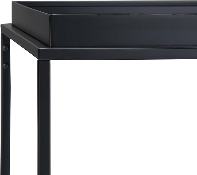 SIMPLIHOME Garner 47 inch Wide Metal Tray Top Console Sofa Entryway Table in Black, for the Living Room, Entryway and Bedroom - LeafyLoom