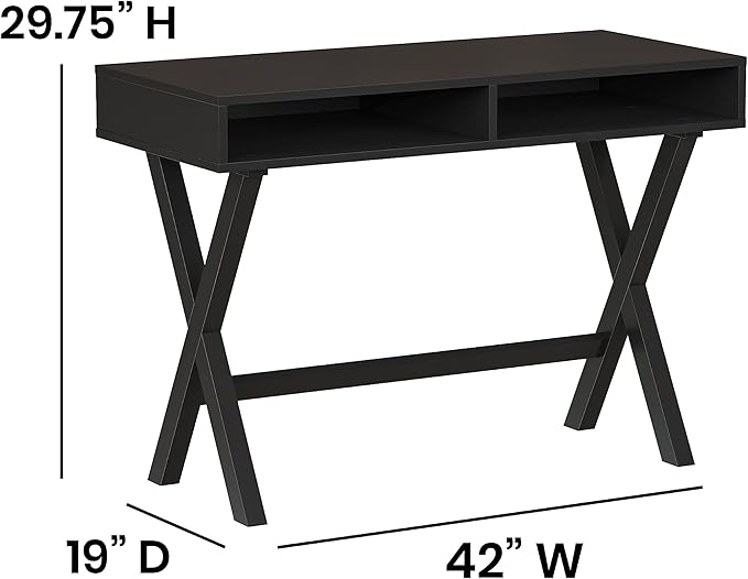 Flash Furniture Dolly Computer Desk - Black Writing Desk with Open Storage Compartments - 42" Long Home Office Desk Table for Bedroom - LeafyLoom