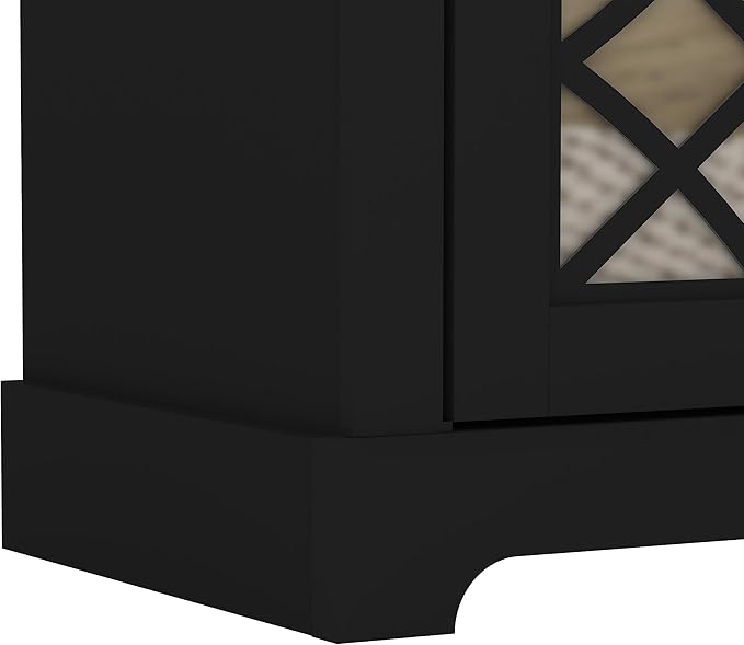 Galano Millicent TV Stand for up to 75 Inch TV, Farmhouse Entertainment Center with Mirror Doors & Storage Shelves, Rustic Media Console Cabinet for Living Room, Black Knotty Grey Oak - LeafyLoom