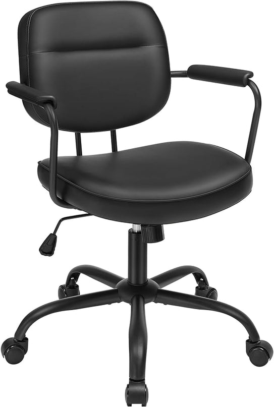 VASAGLE Office Chair, Desk Chair, Vanity Chair with Back, Individual Armrest Structure, Synthetic Leather, Adjustable Height, for Home Office, Ink Black UOBG033B02 - LeafyLoom