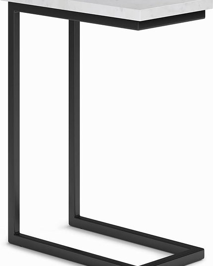SIMPLIHOME Skyler Metal Table 18 inch Wide Metal C Side Table with Marble Top in White, Fully Assembled, for the Living Room and Bedroom - LeafyLoom