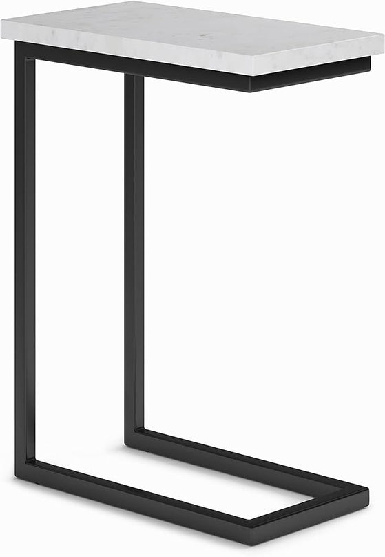 SIMPLIHOME Skyler Metal Table 18 inch Wide Metal C Side Table with Marble Top in White, Fully Assembled, for the Living Room and Bedroom - LeafyLoom