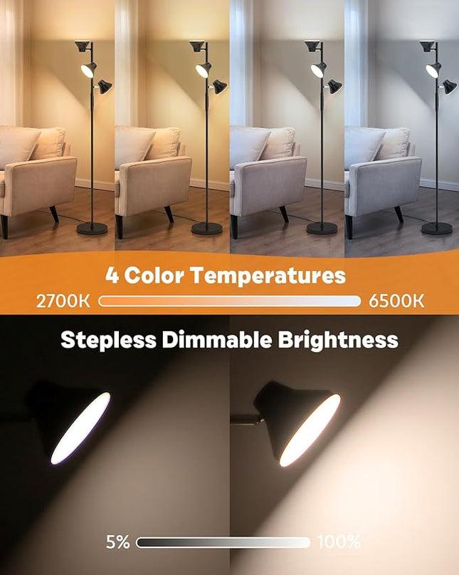 RGBCW Floor Lamp, 36W Bright Color Changing Lamp, Modern Stepless Dimmable LED RGB Floor Lamp with Remote & Touch Control, Standing Lamp for Living Room, Game Room, Bedroom - LeafyLoom