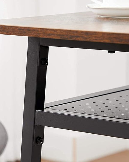 VASAGLE Dining Table, Square Office Desk with Storage Compartment, Industrial, 31.5 x 31.5 x 30.7 Inches,Brown - LeafyLoom