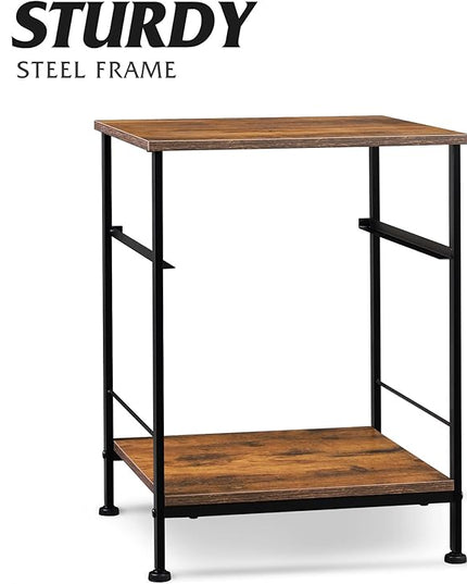 WLIVE Night Stand, Side Table with Fabric Storage Drawer, Small Nightstand, Bedside Table End Table for Bedroom, Dorm, Open Wood Shelf, Steel Frame, Black and Rustic Brown - LeafyLoom