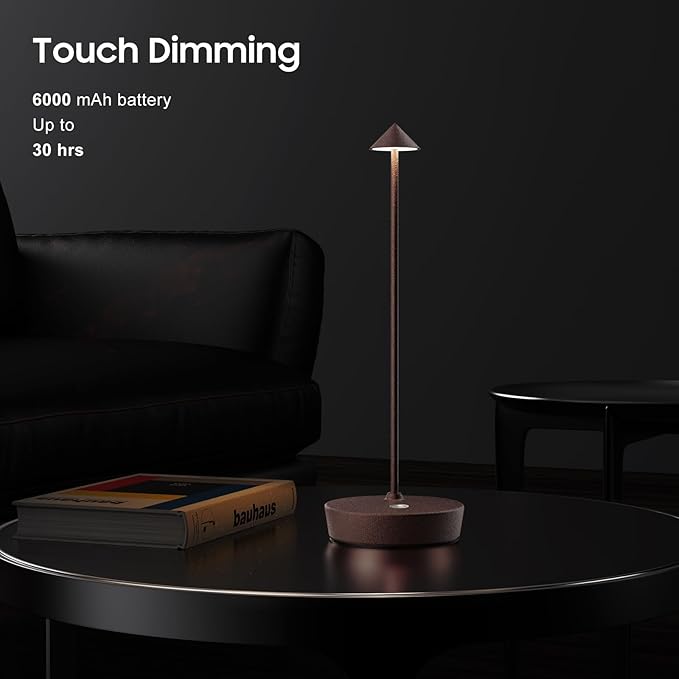 2Pack Cordless Table Lamp Rechargeable, Portable Outdoor LED Table Lamp Waterproof 6000mAh Battery Desk Lamp, 3 Color Stepless Dimming Table Light for Restaurant/Bedroom/Bar/Outdoor Party - LeafyLoom