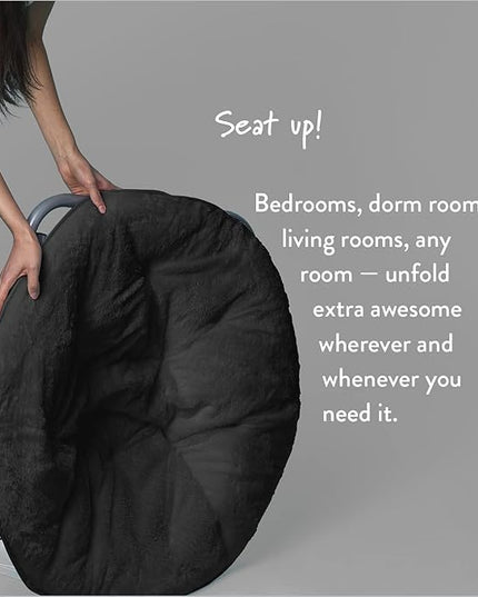 Faux Fur Saucer Chair, One Size, Black - LeafyLoom