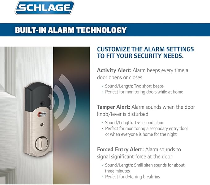 SCHLAGE Connect Camelot Touchscreen Deadbolt with Built-In Alarm and Handleset Grip with Accent Lever, Satin Nickel, FE469NX ACC 619 CAM LH, Works with Alexa SchlageLockCompany