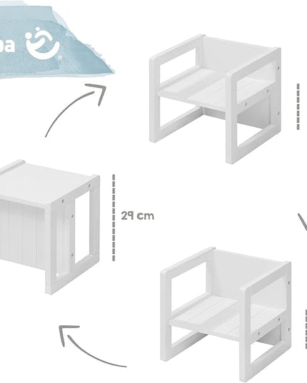 Roba: Country-Farmhouse Chair: White Wood - Chic Children’s Chair, Adjustable Seat Height, Converts Into A Table, Toddler & Kids, Ages 2+ - LeafyLoom
