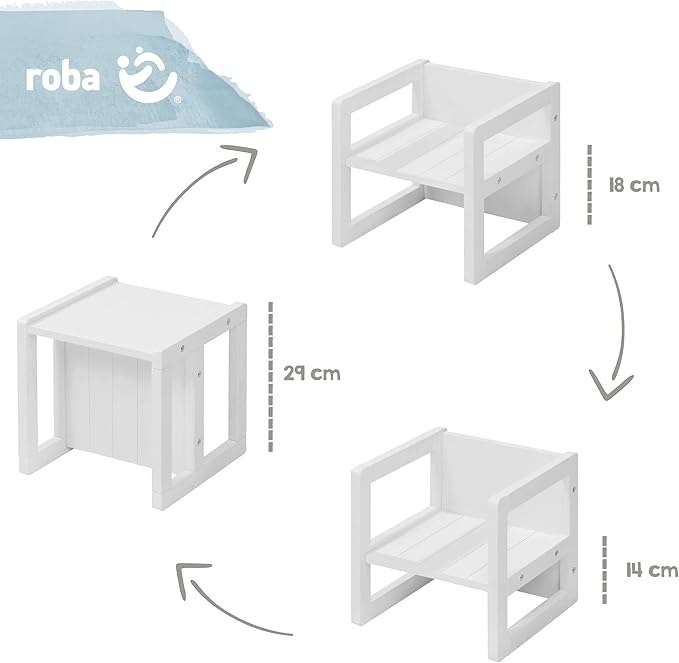 Roba: Country-Farmhouse Chair: White Wood - Chic Children’s Chair, Adjustable Seat Height, Converts Into A Table, Toddler & Kids, Ages 2+ - LeafyLoom