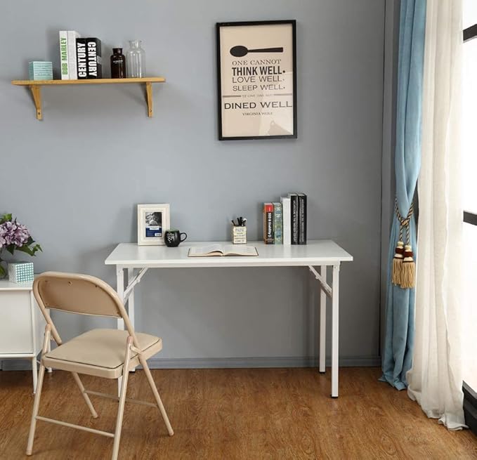 Computer Desk, 55 inche Modern Simple Style Folding Tables, Home Office Writing Desk, Space Saving Foldable Table, No Install Needed - LeafyLoom